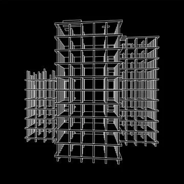 Building under construction. Wireframe low poly mesh Ilustración de archivo