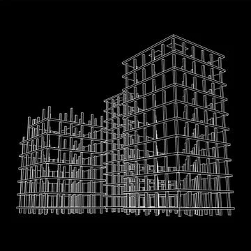 Building under construction. Wireframe low poly mesh Ilustración de archivo