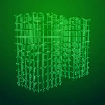 Building under construction. Wireframe low poly mesh Ilustración de archivo