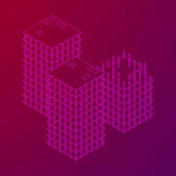 Building under construction. Wireframe low poly mesh Ilustración de archivo