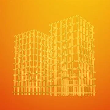 Building under construction. Wireframe low poly mesh Ilustración de archivo