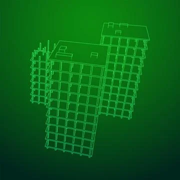 Building under construction. Wireframe low poly mesh Ilustración de archivo