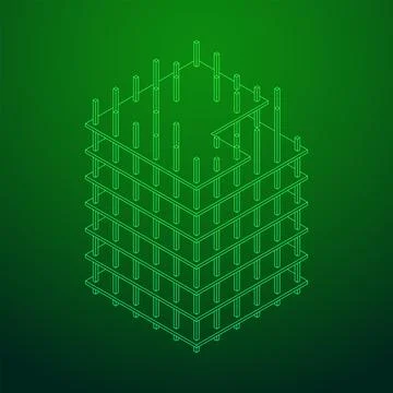 Building under construction. Wireframe low poly mesh Ilustración de archivo