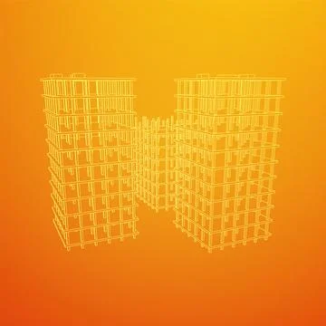 Building under construction. Wireframe low poly mesh Ilustración de archivo
