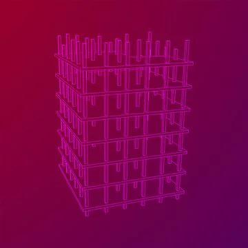 Building under construction. Wireframe low poly mesh Ilustración de archivo