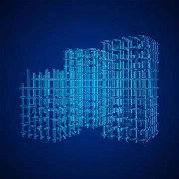 Building under construction. Wireframe low poly mesh Ilustración de archivo