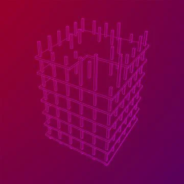 Building under construction. Wireframe low poly mesh Ilustración de archivo