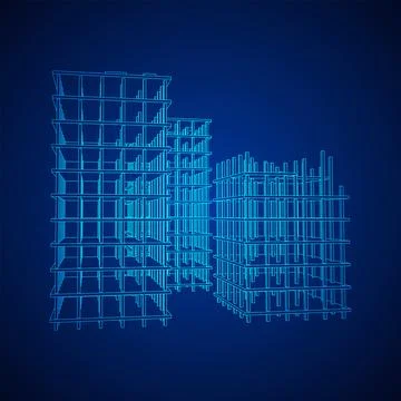 Building under construction. Wireframe low poly mesh Ilustración de archivo