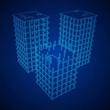Building under construction. Wireframe low poly mesh Ilustración de archivo