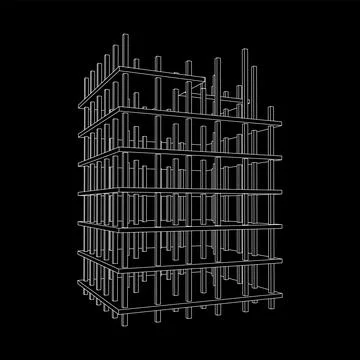 Building under construction. Wireframe low poly mesh Ilustración de archivo
