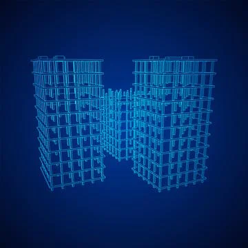Building under construction. Wireframe low poly mesh Ilustración de archivo