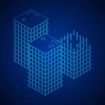 Building under construction. Wireframe low poly mesh Ilustración de archivo