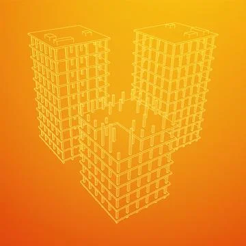 Building under construction. Wireframe low poly mesh Ilustración de archivo