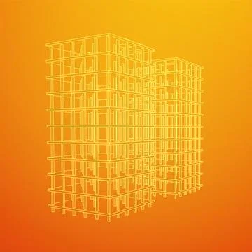 Building under construction. Wireframe low poly mesh Ilustración de archivo