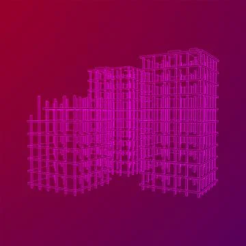 Building under construction. Wireframe low poly mesh Ilustración de archivo