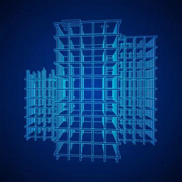 Building under construction. Wireframe low poly mesh Ilustración de archivo