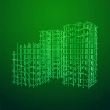Building under construction. Wireframe low poly mesh Ilustración de archivo