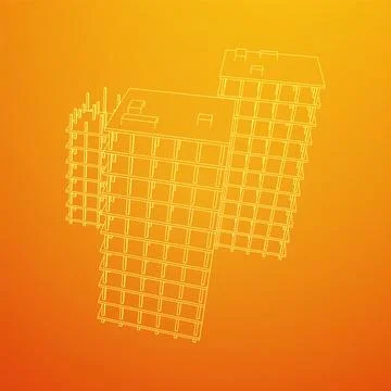 Building under construction. Wireframe low poly mesh Ilustración de archivo