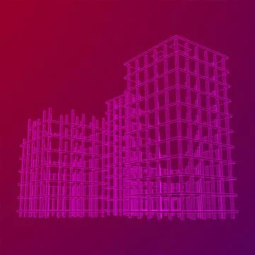 Building under construction. Wireframe low poly mesh Ilustración de archivo