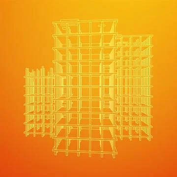Building under construction. Wireframe low poly mesh Ilustración de archivo