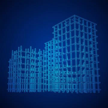 Building under construction. Wireframe low poly mesh Ilustración de archivo