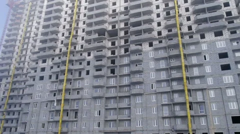 Building under construction without windows in fog Stock Footage 59338115