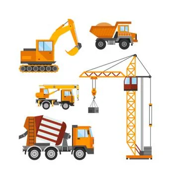 Building under construction, workers and construction technic vector Stock Illustration