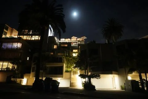 Building Under a full moon Stock Photos