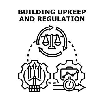 Building upkeep and regulation concept icon illustrating workflow Stock Illustration