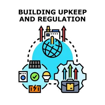 Building upkeep regulation concept and maintenance management Ilustración de archivo