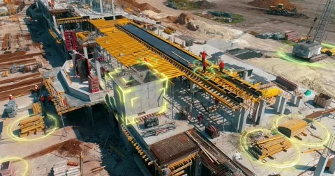 Building with the use of artificial intelligence. Construction site Видео 257061818