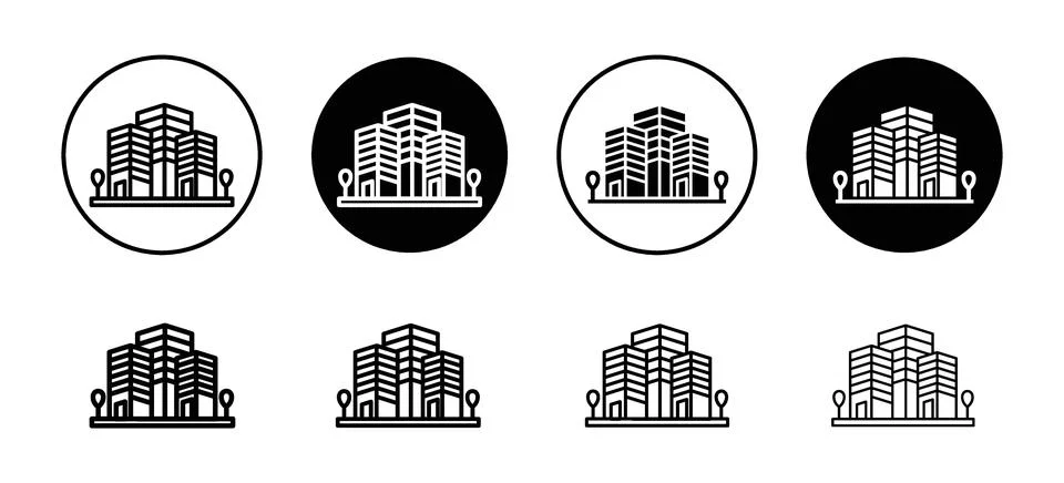 Building vector icon set collection. Building Outline flat Icon. Ilustración de archivo
