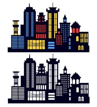 Building vector set illustrations of a black silhouette of city structures Ilustración de archivo