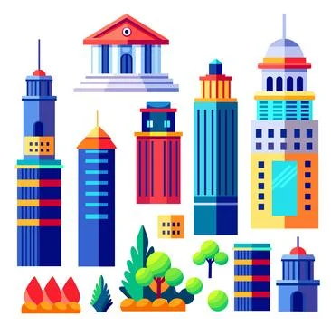 Building vector set illustrations of a color silhouette of city structures Ilustración de archivo