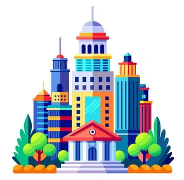 Building vector set illustrations of a color silhouette of city structures Stock Illustration