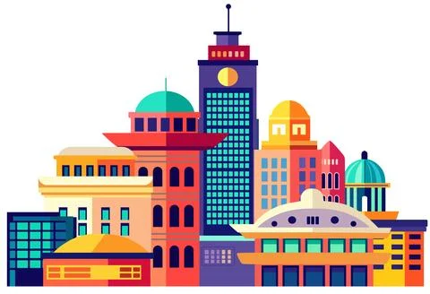 Building vector set illustrations of a color silhouette of city structures Ilustración de archivo