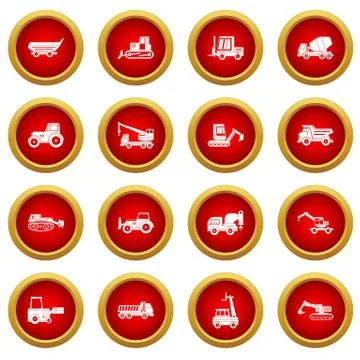 Building vehicles icon red circle set Ilustración de archivo