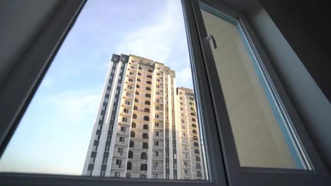 Building view by window, in out Stock Footage 254487652