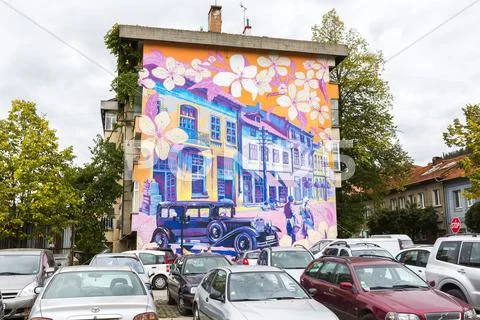 Building wall street art painting Stock Photos