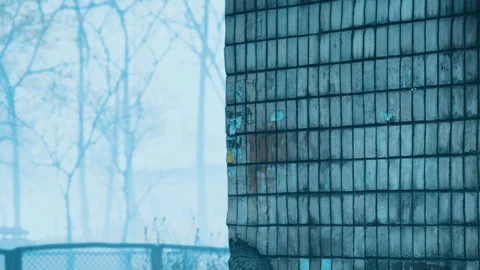 Building wall with tile pattern in a quiet outdoor area during daytime Stock Footage 345053681