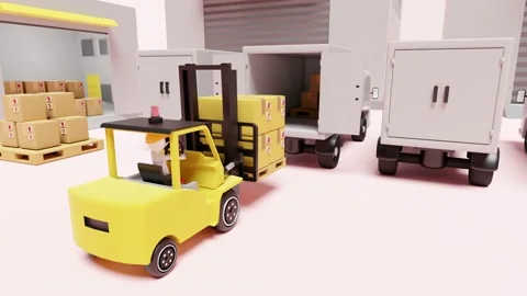 Building warehouse with forklift for import export, goods cardboard box, pall Stock Footage 218997333
