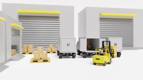 Building warehouse with forklift for import export, goods cardboard box, pa.. Stock Footage 237232126