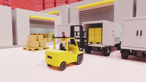 Building warehouse with forklift for import export, goods cardboard box, pa.. Stock Footage 269645294