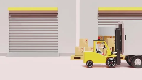 Building warehouse with forklift for import export, goods cardboard box, pa.. Stock Footage 269648270