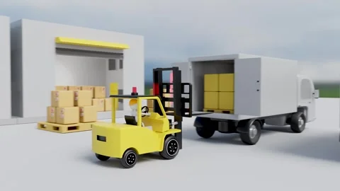 Building warehouse with forklift for import export, goods cardboard box, pa.. Stock Footage 282167782