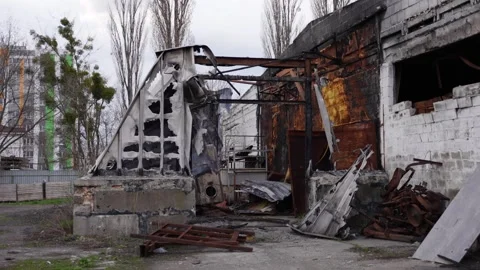 The building was destroyed after a fire Stock Footage 243632463