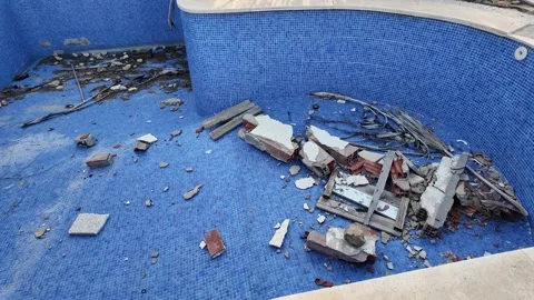 Building Waste in an Empty Swimming Pool in Torrevieja Stock Footage 280925729