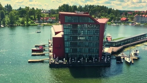 Building on the water, aerial view Stock Footage 124324445