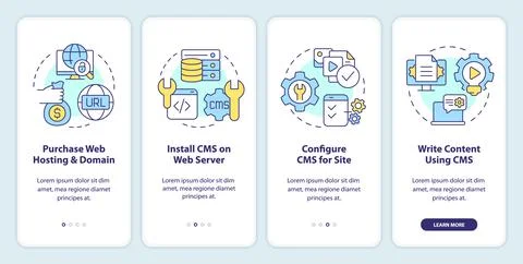Building website with CMS onboarding mobile app screen Ilustración de archivo