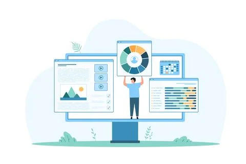 Building website with data and charts concept 库存插图